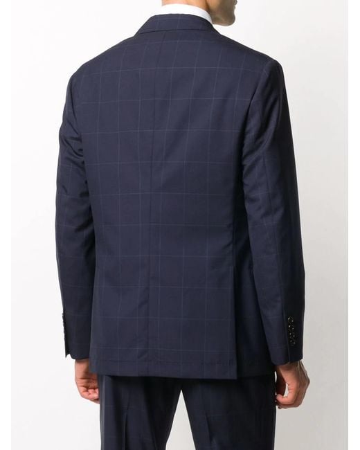 Brunello Cucinelli Blue Checked Single-Breasted Blazer for men