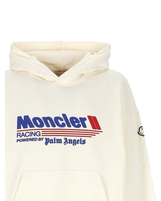 Moncler White X Palm Angels Racing Logo Cotton Hoodie for men