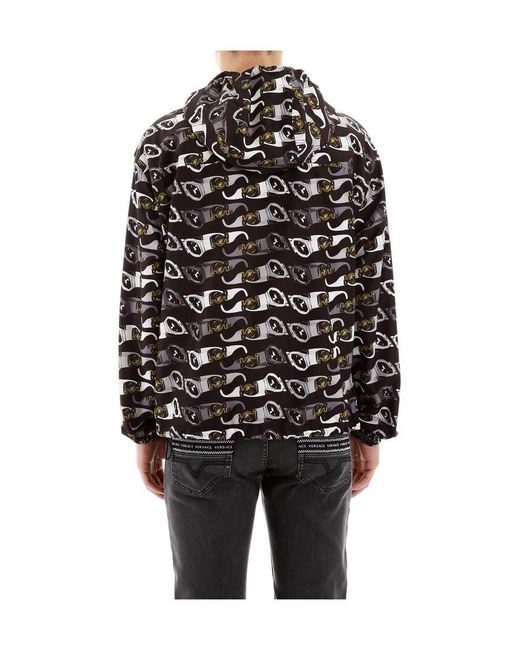 Versace Black Hooded Sunglasses-Print Jacket for men