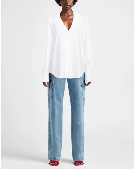 MM6 by Maison Margiela White Solid Color V-Neck Shirt
