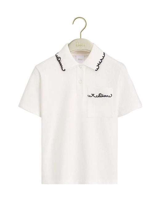 Dior White Embroidered Polo Shirt