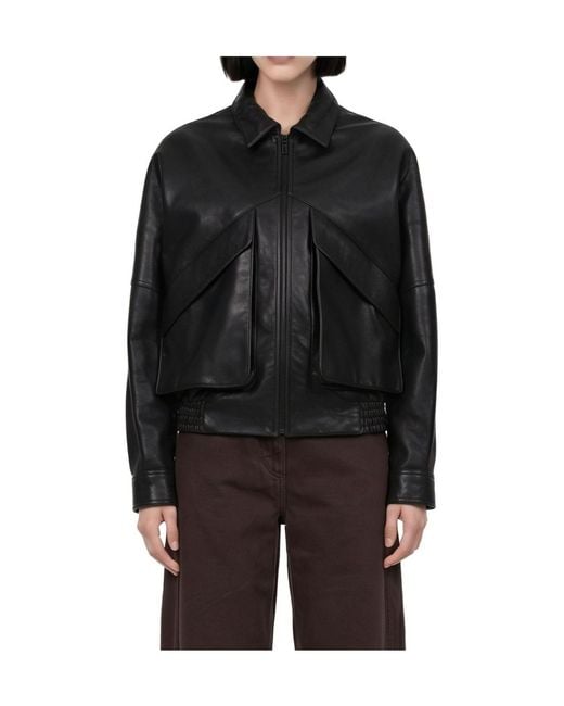 Magda Butrym Black Classic Collar Vintage Leather Jacket