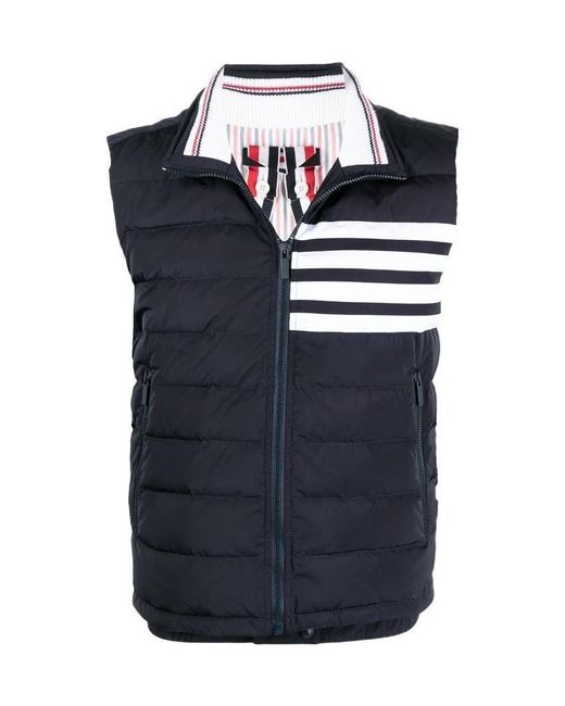 Thom Browne Blue Twill Down-Filled-Bar Ski Vest for men