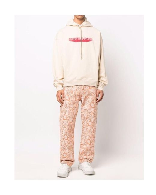 Martine Rose Pink Logo Print Drawstring Hoodie for men