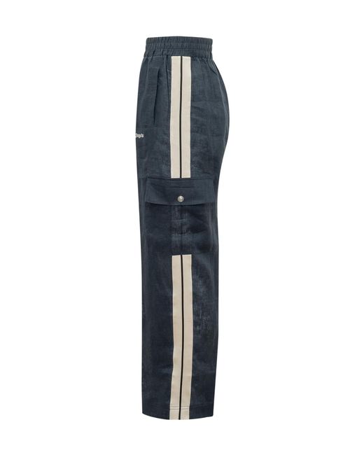 Palm Angels Blue Logo Detailed Cargo Pants for men