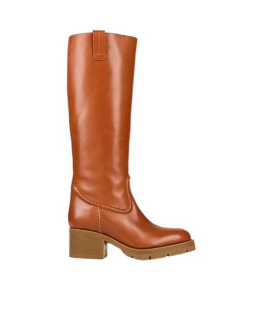 Chloé Brown Solid-Colored Leather Boots