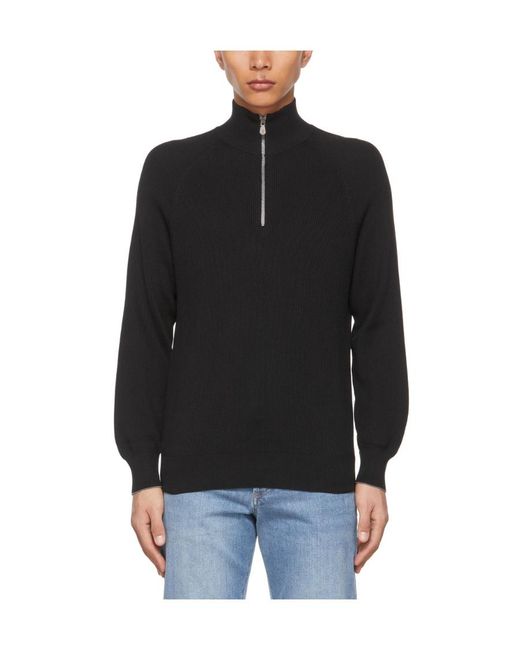 Brunello Cucinelli Black High Neck Knitted Jumper for men
