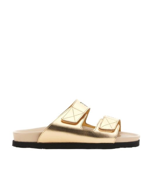 Palm Angels Metallic Logo Printed Slip-On Sandals