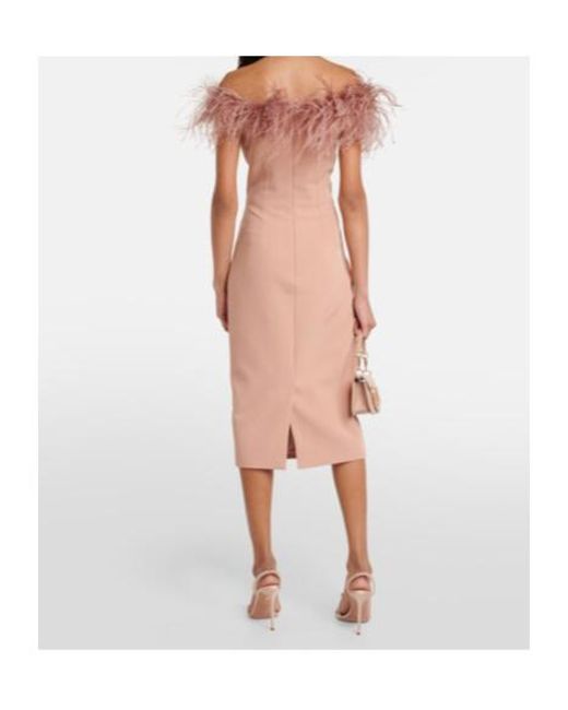 Safiyaa Pink Feather-Trimmed Midi Dress