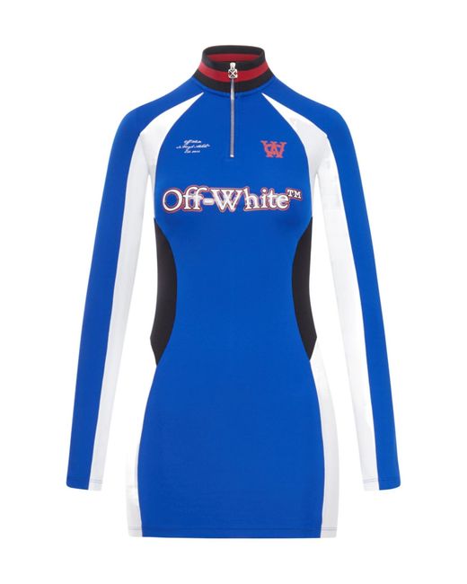 Off-White c/o Virgil Abloh Blue Zip Detailed Long-Sleeved Dress
