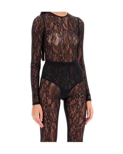 Wardrobe NYC Black Long-Sleeve Lace Bodysuit