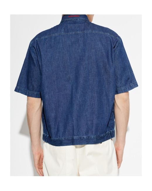 DSquared² Blue Plaid Patterned Buttoned Denim Shirt for men