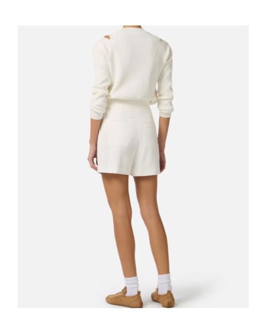 Elisabetta Franchi White Cut-Out Shoulder-Plaque Sweater
