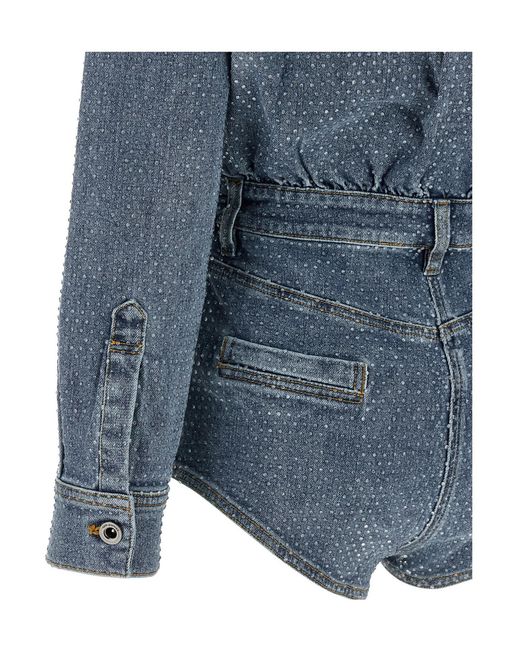 Self-Portrait Blue Embellished Denim Playsuit