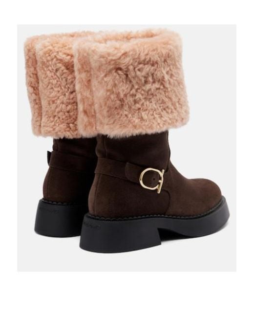 Ferragamo Multicolor Zaki Shearling-Lined Suede Knee-High Boots