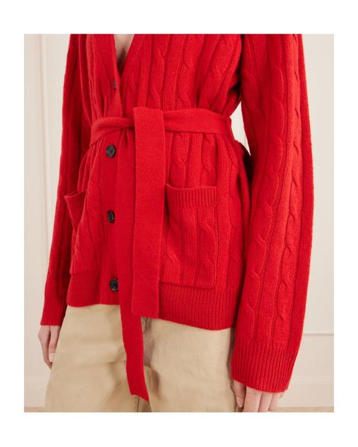 Nili Lotan Red Tirza Belted Cable-Knit Cashmere Cardigan