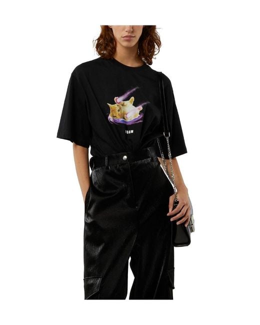 MSGM Black Graphic-Print T-Shirt