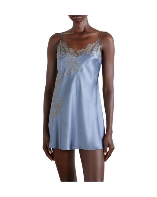 Carine Gilson Blue Lace-Embroidered Silk-Satin Mini Dress