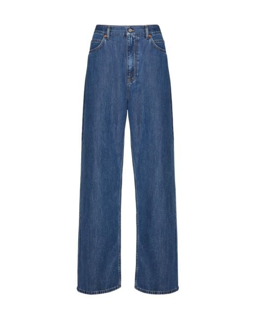 Valentino Blue Logo Patch Straight Leg Jeans