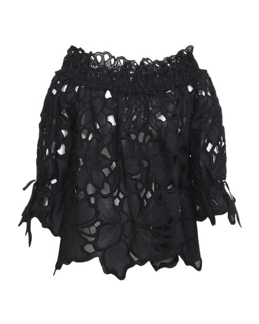 Ermanno Scervino Black Broderie Off-Shoulder Top