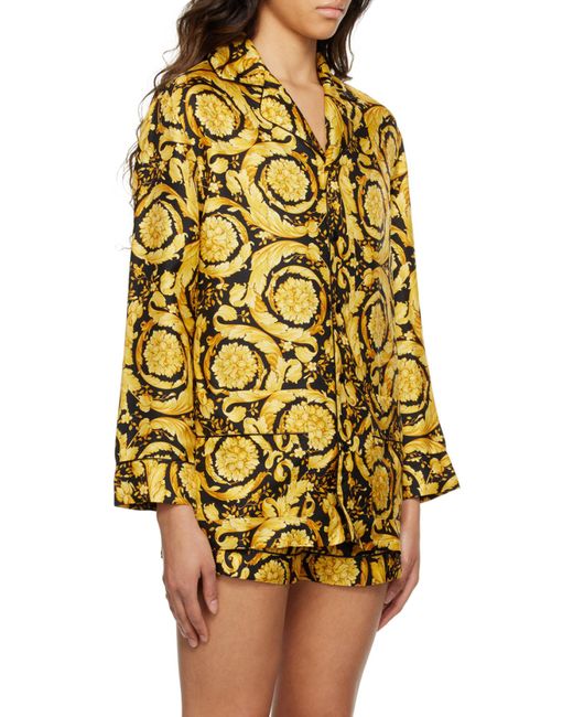 Versace Yellow Baroque Pattern Long Sleeved Pajama Top