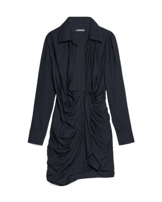 Jacquemus Blue Bahia Tied Long-Sleeved Dress