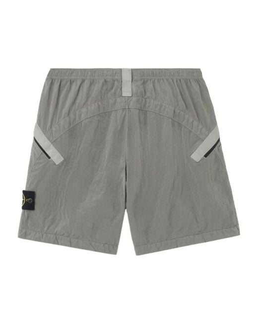 Stone Island Gray Logo Patch Bermuda Shorts for men