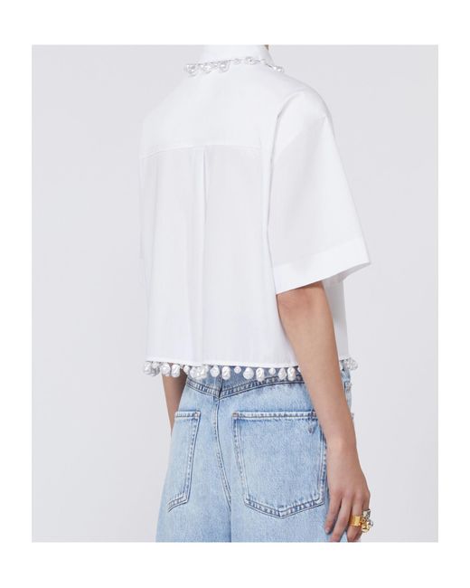 Sportmax White Spxcognac Bead-Trim Short-Sleeved Shirt