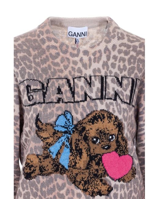 Ganni Gray Leopard Patterned Puppy Jumper