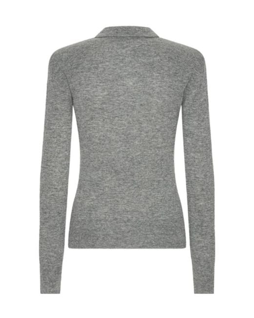 ROTATE BIRGER CHRISTENSEN Gray Ribbed Logo Polo Knitted Top