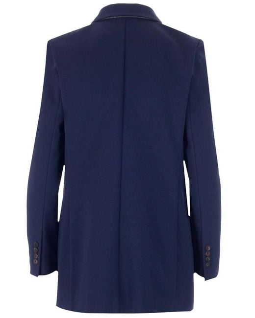 Brunello Cucinelli Blue Single-Breasted Tailored Blazer