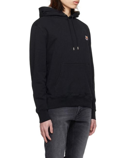 Maison Kitsuné Black Maison Kitsuné Fox Head Patch Drawstring Hoodie for men