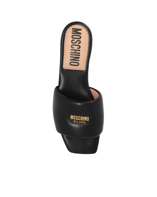 Moschino White Logo-Plaque Padded Slip-On Sandals