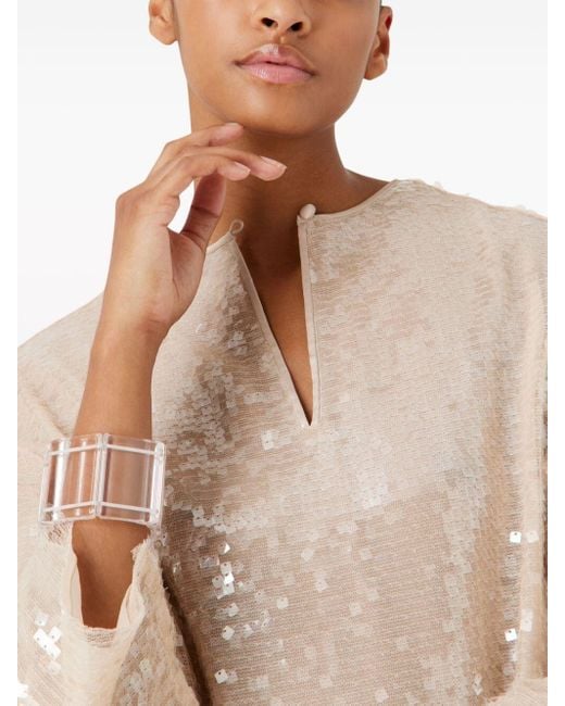 Emporio Armani Natural Long-Sleeved Sequined Dress