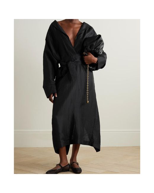 TOVE Black Rhys Belted Linen And Silk-Blend Midi Dress