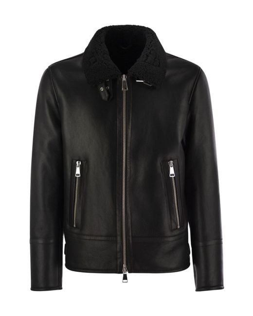Dondup Black Shearling Buckled-Collar Jacket for men