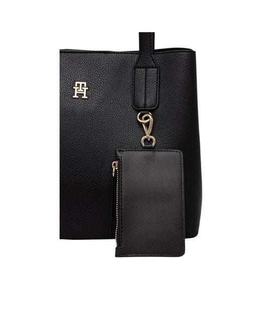 Tommy Hilfiger Black Logo-Plaque Shoulder Bag
