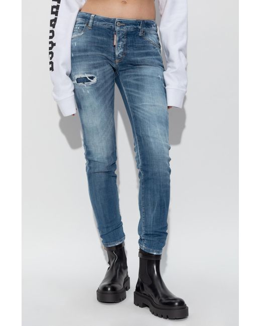 DSquared² Blue Distressed Medium Waist Jennifer Jeans