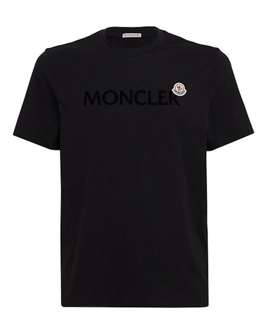 Moncler Black Flocked Logo Cotton T-Shirt for men