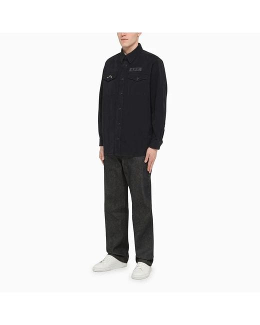 A.P.C. Blue Logo-Patch Buttoned Shirt Jacket for men