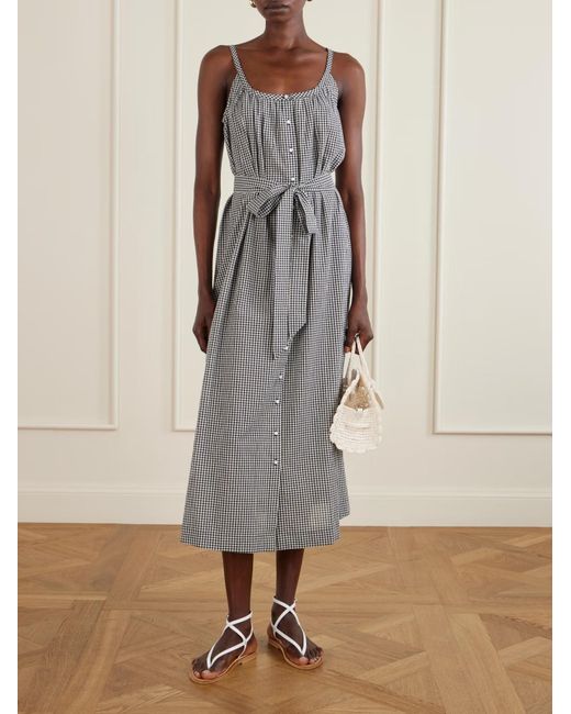 Doen Gray Nevita Belted Checked Organic Cotton Midi Dress