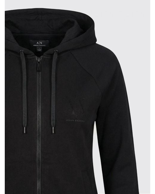 ARMANI EXCHANGE Black Rhinestone-Embellished Zip-Up Hoodie