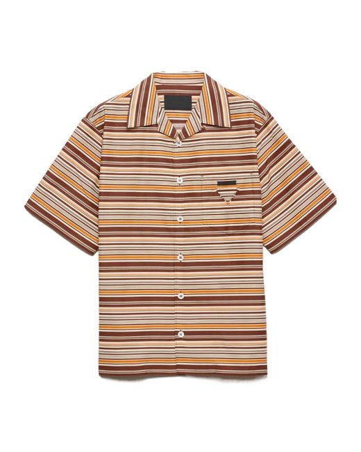 Prada Multicolor Striped Short Sleeved Bowling Shirt for men