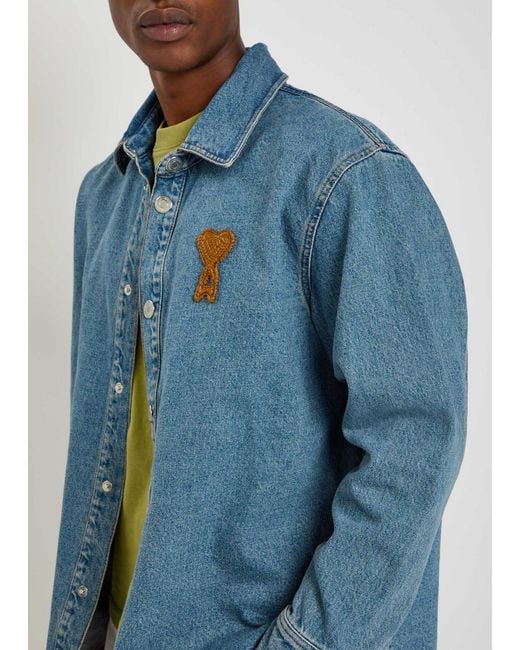 AMI Blue Logo Denim Jacket for men