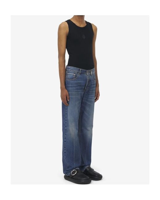 McQueen Blue Logo Patch Straight-Leg Jeans for men