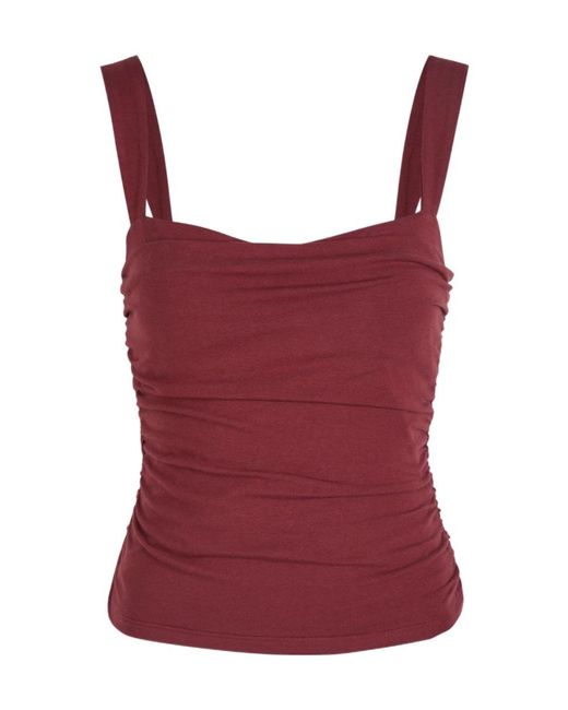 Reformation Red Ruched Stretch-Cotton Top
