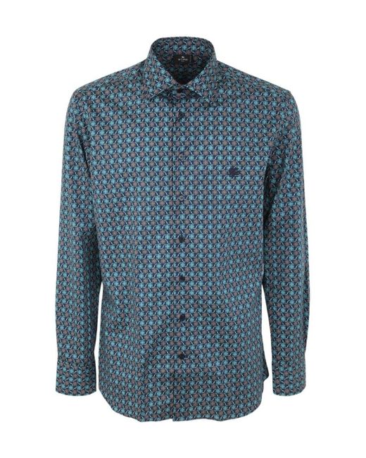 Etro Blue Graphic Printed Buttoned Shirt for men