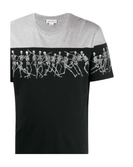 McQueen Black Jumping Skeletons Printed T-Shirt for men