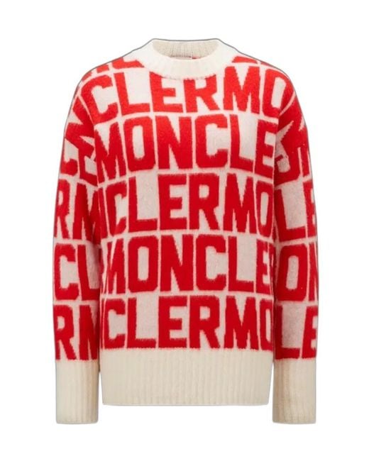 Moncler Red All-Over Logo Intarsia Knit Sweater