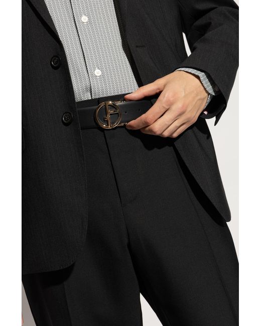 Giorgio Armani White Logo-Buckle Leather Belt for men